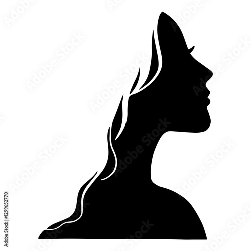 Woman Face Profile with Stylish Hairstyle. Beautiful female head in profile