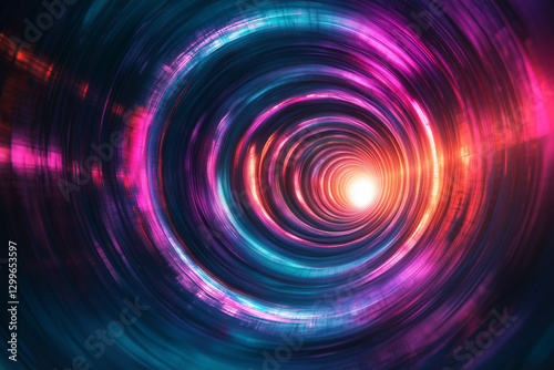 Abstract time traveling wormhole creates a portal between worlds, bending reality into an infinite loop. Spiral tunnel background