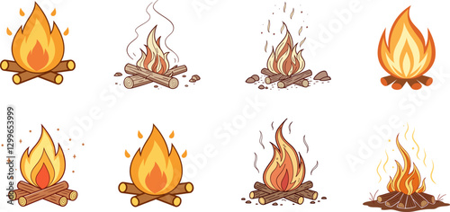 Collection of Illustrated Fire Elements. Cartoon Flame Vectors for Design Projects.