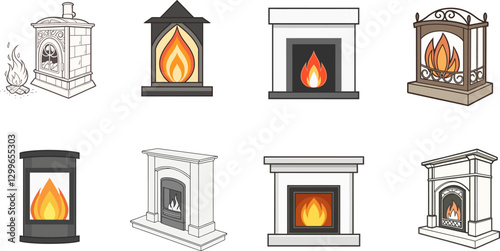 Collection of Illustrated Fire Elements. Cartoon Flame Vectors for Design Projects.