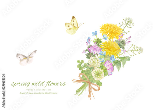 水彩手書きの春の草花のカットイラスト