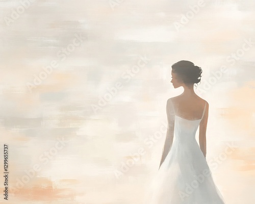 Serene woman elegant posture champagne gradient