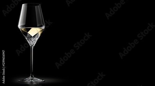 Elegant wine glass filled with white wine, set against a dark background, creating a sophisticated and luxurious atmosphere.