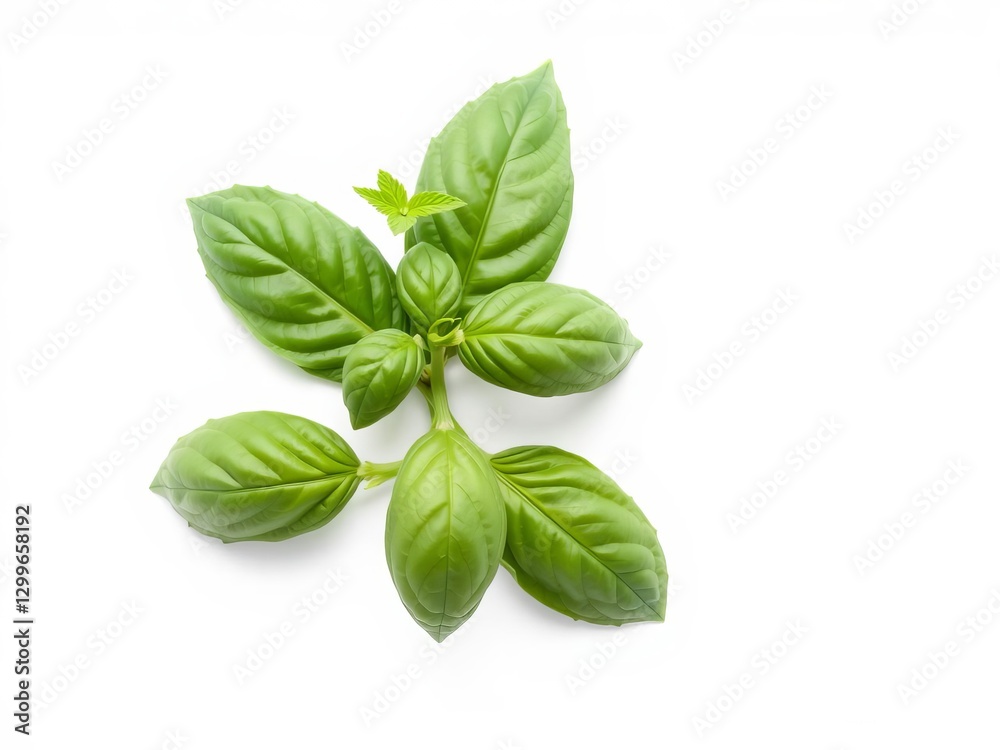 Fresh holy basil leaf isolated on white background, perfect for design projects and herbal medicine, ingredient, white background Fresh holy basil leaf isolated on white background, perfect for design projects and herbal medicine, ingredient, white background