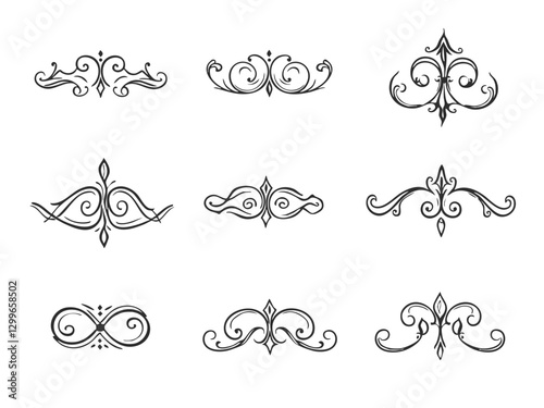 Elegant decorative swirl and spiral vector silhouettes for graphic design, invitations, logos, tattoos, and art projects  
