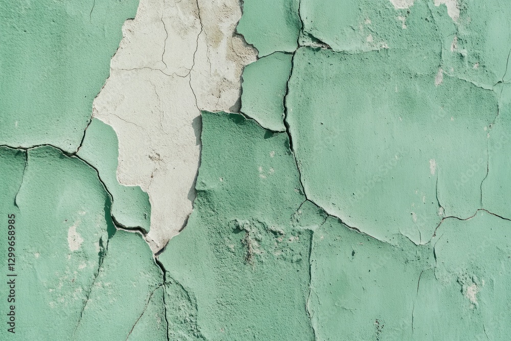 Obraz premium Cracked, peeling light green paint on a wall.