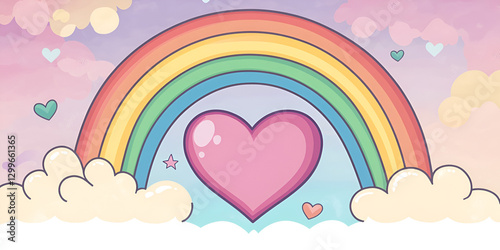 Heart-Shaped Rainbow Surrounded by Pastel Clouds