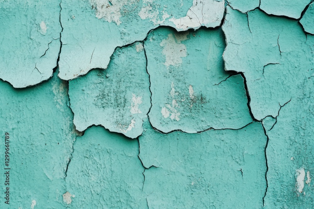 Obraz premium Cracked turquoise paint on aged wall texture.