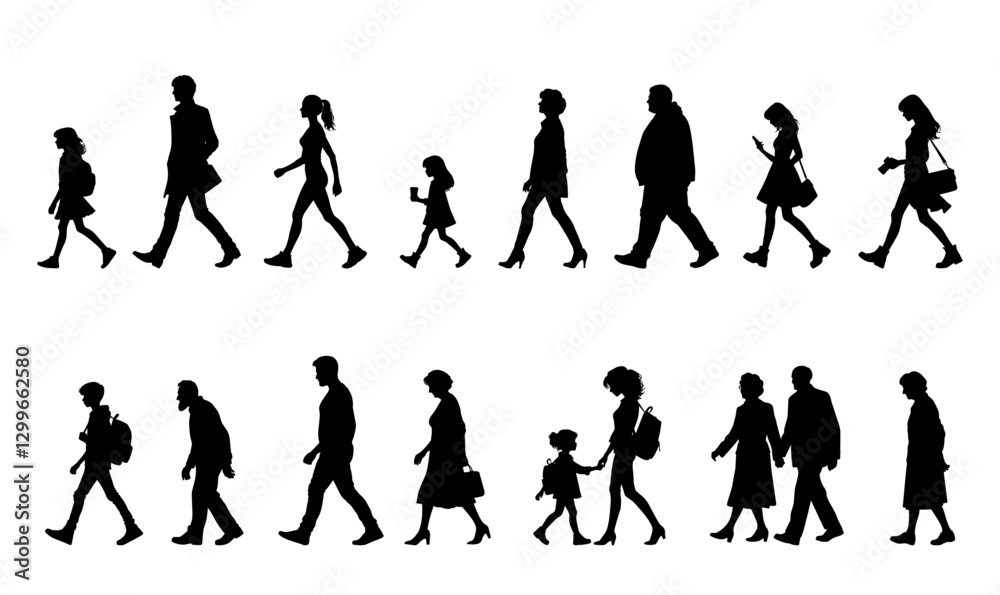 Obraz premium Vector illustration. Large set of silhouettes on a white background.