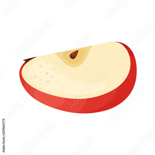 Red ripe apple segment slice, fresh garden fruit. Hand drawn food clipart. slice of fresh Red apple fruit, Flat style isolated on transparent background. Red Delicious Vector illustration