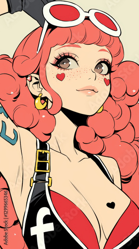 Vintage Manga Style Blonde Woman with Starry Hairstyle and Golden Bracelets on Purple Background, Kawaii Anime Idol Concept