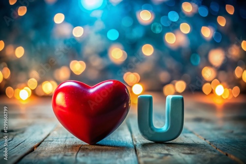 Romantic Red Heart & Blue U Love Letter Stock Photo:  Perfect for Valentine's Day & Love Messages