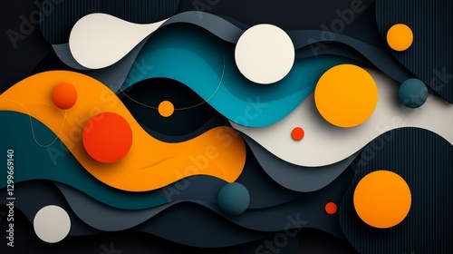 Modern aesthetic dynamic abstract design featuring colorful shapes in digital art