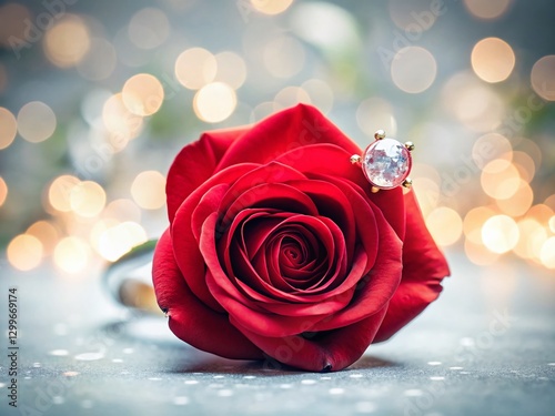 Romantic Rose and Ring: Long Exposure Photography -  Elegant Jewelery and Flower Stock Photo
