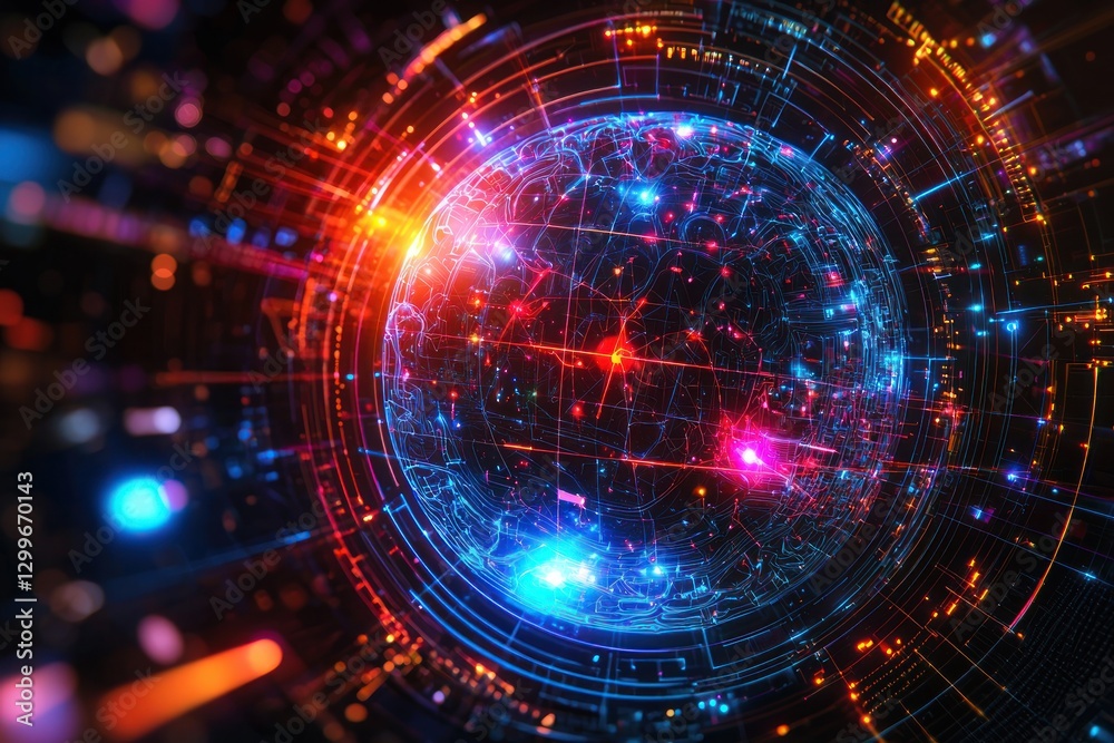 Obraz premium Futuristic technology sphere with digital network connectivity glowing artificial intelligence concept