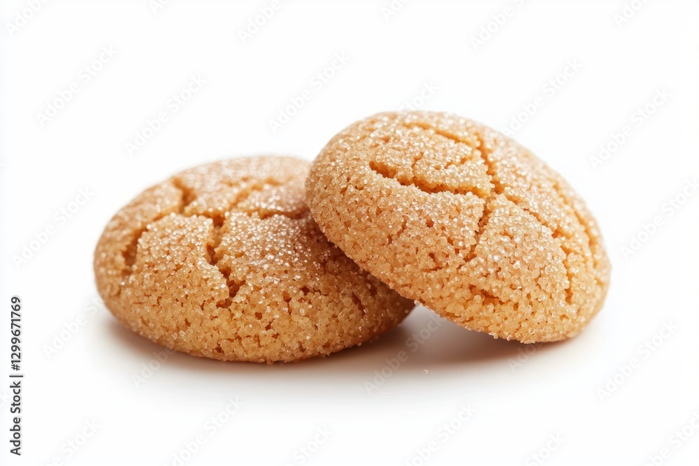 Delicious sugared ginger cookies stacked on a white backdrop perfect for dessert photography Delicious sugared ginger cookies stacked on a white backdrop perfect for dessert photography