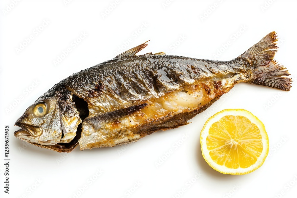 Grilled whole fish with lemon slice healthy delicious seafood recipe culinary perfection seafood cuisine gastronomic delight summer barbecue appetizing presentation Grilled whole fish with lemon slice healthy delicious seafood recipe culinary perfection seafood cuisine gastronomic delight summer barbecue appetizing presentation