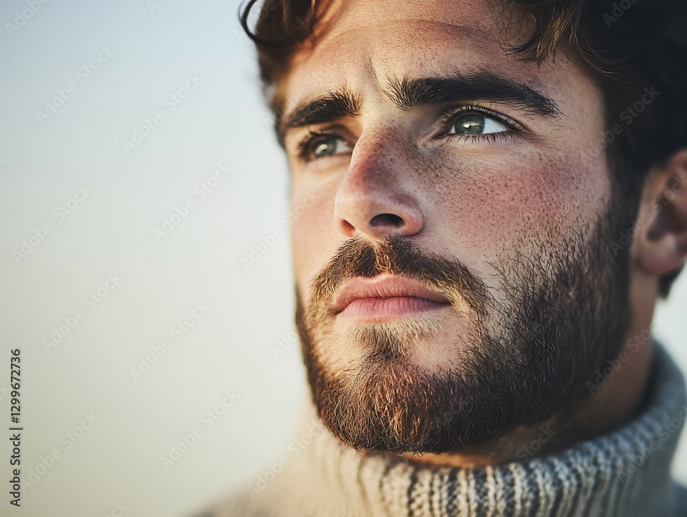 Obraz premium Stylish man neutral lighting pastel haze background