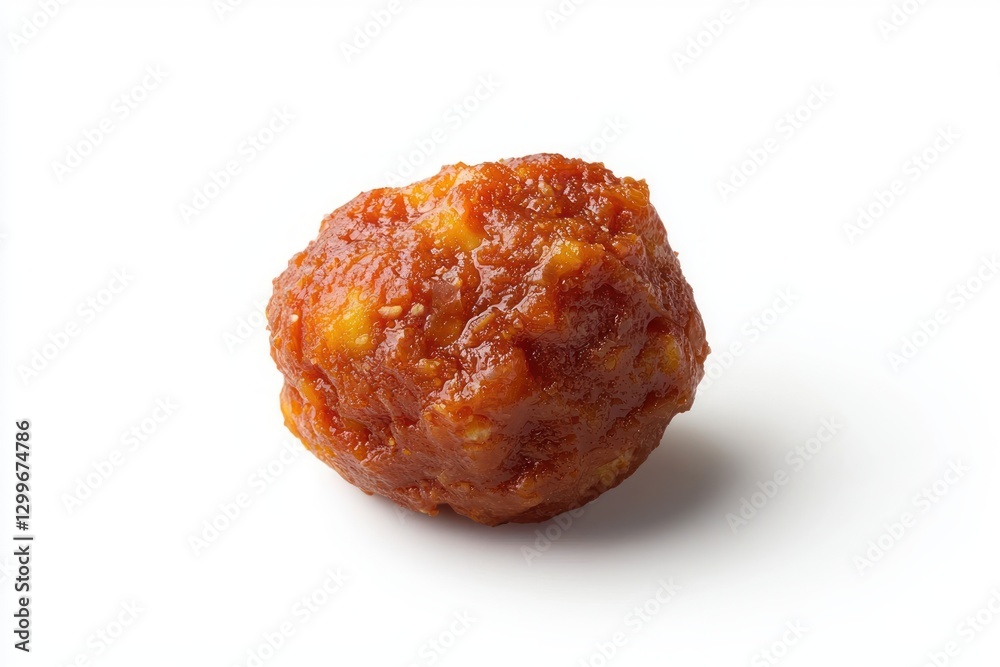 Appetizing Korean Spicy Gochujang Meatball Close Up Shot Freshly Prepared on a White Background Appetizing Korean Spicy Gochujang Meatball Close Up Shot Freshly Prepared on a White Background