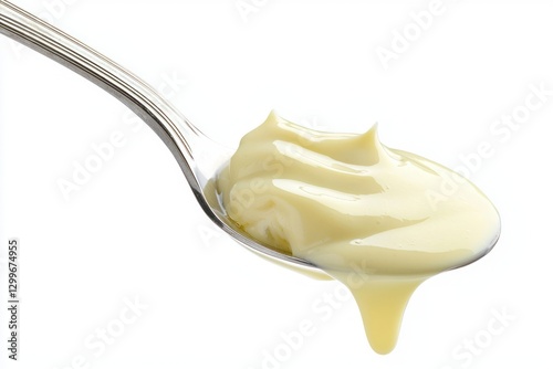 Spoon of creamy vanilla pudding delectable dessert macro photography captures sweet treat food preparation