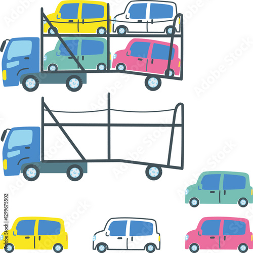 はたらくくるま　くるまを運ぶ車　カーキャリア　セットのストックイラスト素材
