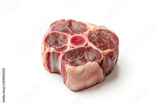 Fresh osso buco veal shank culinary delight studio shot showcasing marbling and texture against white background closeup vibrant photo