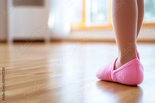 Close View Little Kid Wearing Soft Plush Pink Slippers at Cozy Home Interior with Soft Light Free Download Close View Little Kid Wearing Soft Plush Pink Slippers at Cozy Home Interior with Soft Light - GFXLoad