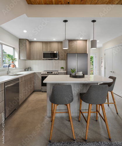 A modern kitchen in a new home in Portland, Oregon.