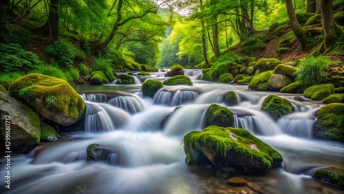 Serene Milk-White Cascade: Long Exposure Woodland Creek