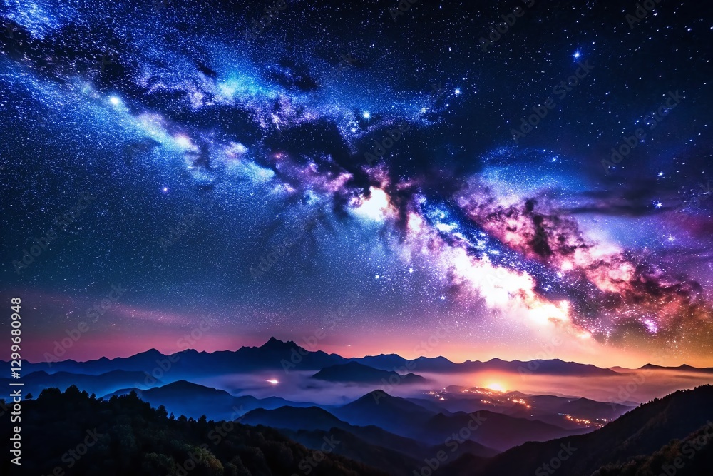 Fototapeta premium Serene Mountain Peak Under Starry Night Sky - Cosmic Landscape Photography