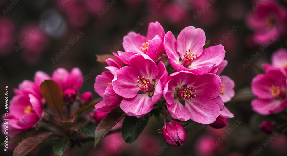 Vibrant Pink Apple Blossoms In Stunning Full Spring Bloom Vibrant Pink Apple Blossoms In Stunning Full Spring Bloom