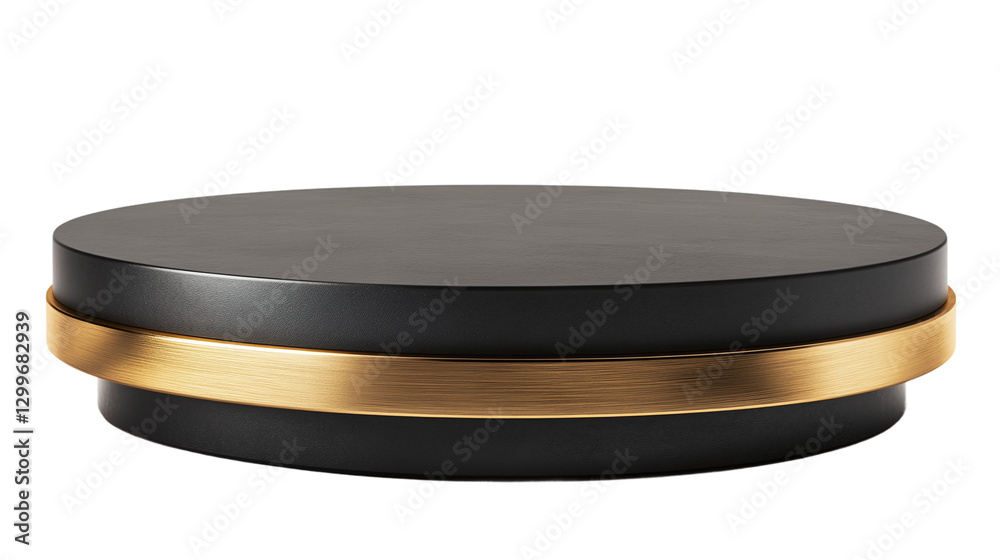 Golden and black podium platform isolated, a luxury and modern showcase stand for displaying products or for presentations, mockups, and exhibitions.