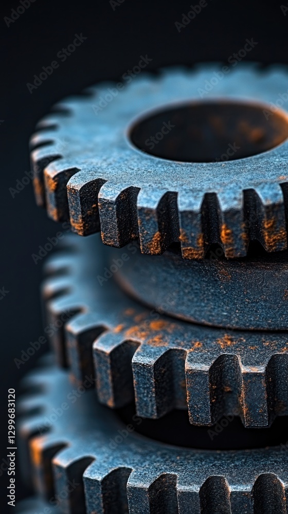 Stacked gears, studio shot, dark background, industry Stacked gears, studio shot, dark background, industry
