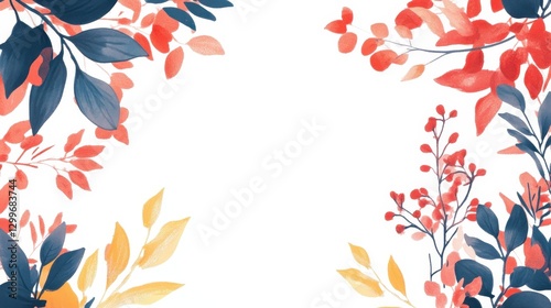 Watercolor Floral Frame  Autumn Leaves  Branches   Berries
