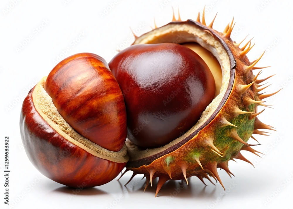 Shiny Horse Chestnut Seed, Rich Brown, Isolated on White Background - Stock Photo Shiny Horse Chestnut Seed, Rich Brown, Isolated on White Background - Stock Photo
