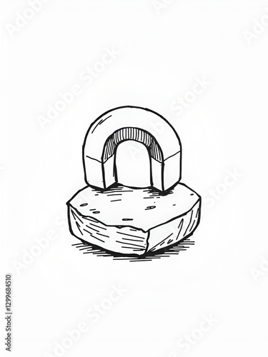 Magnet or loadstone sketch. Physics drawing. Education doodle icon. Outline black ink for infographic, website or app.