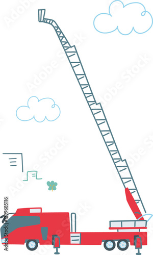はたらくくるま　空高くはしごを伸ばすはしご消防車　ストックイラスト素材
