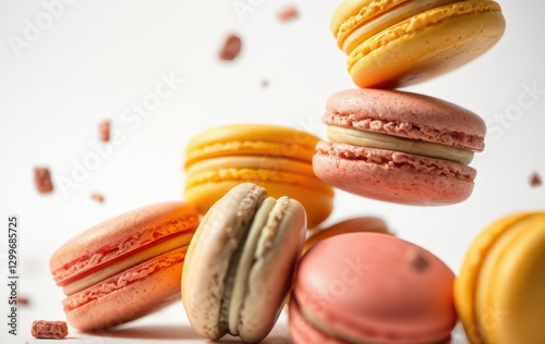 Wallpaper Mural Colorful Assorted Macarons Flying in the Air with Chocolate Pieces Torontodigital.ca