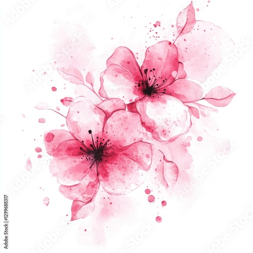 Delicate watercolor painting of two pink blossoms.