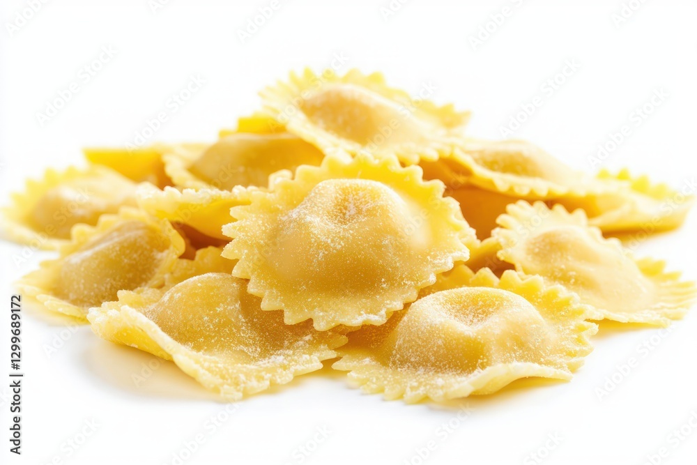 Delicious fresh uncooked ravioli on a bright white background showing the pasta texture and color Delicious fresh uncooked ravioli on a bright white background showing the pasta texture and color