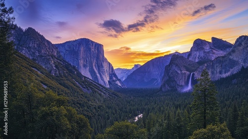 Breathtaking Sunset Over Yosemite Valley with Majestic Mountains