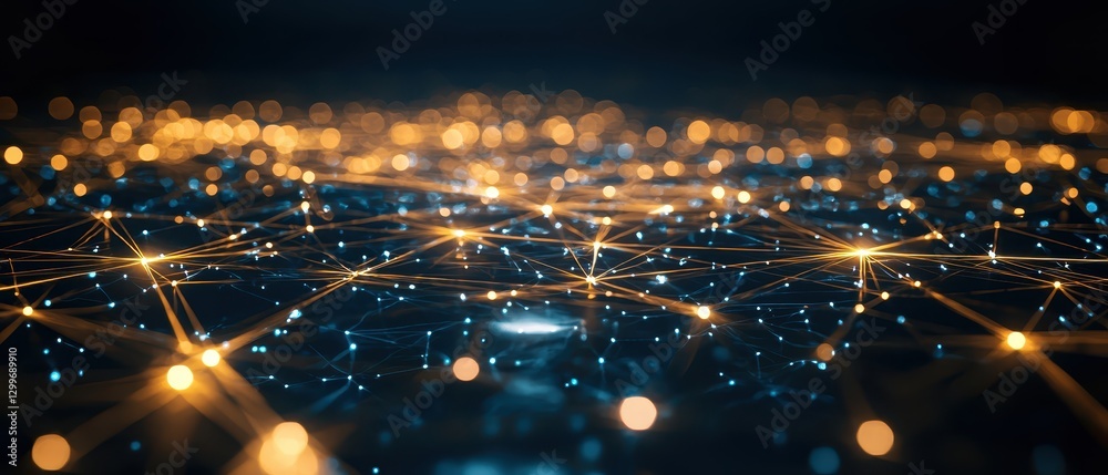 Naklejka premium Abstract Digital Connectivity Concept with Blue and Gold Lights