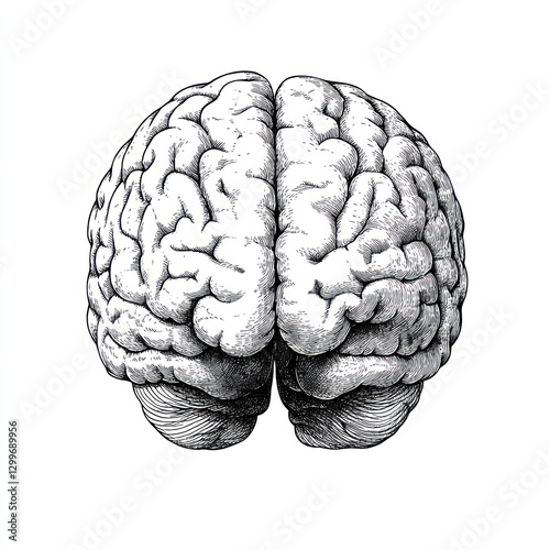 Detailed anatomical illustration of a human brain, superior view.