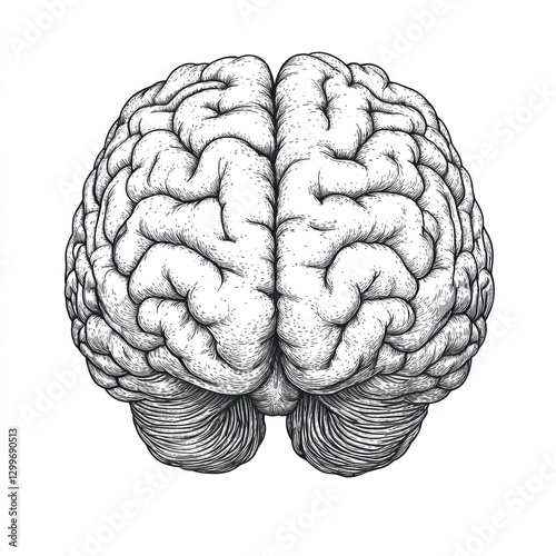 Detailed anatomical illustration of a human brain viewed from above.