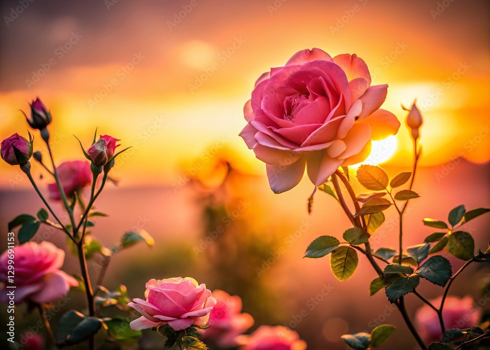 Silhouette of Rose Bush Against Light Pink Background - Romantic Floral Stock Photo Silhouette of Rose Bush Against Light Pink Background - Romantic Floral Stock Photo