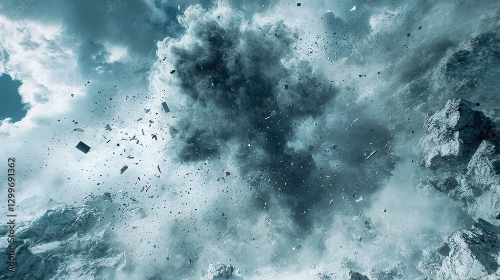Volcanic Eruption, Mountain Explosion, Clouds Volcanic Eruption, Mountain Explosion, Clouds