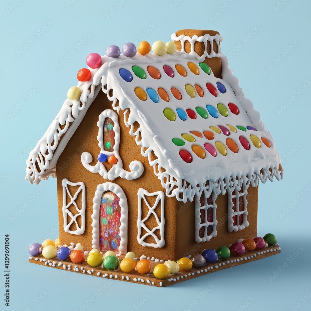 Naklejka premium Colorful Gingerbread House with Icing and Candy Decorations