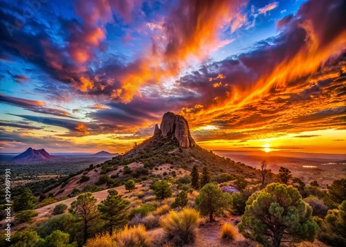 Silhouette of Thumb Butte at Sunset, Prescott Arizona Landscape Photography