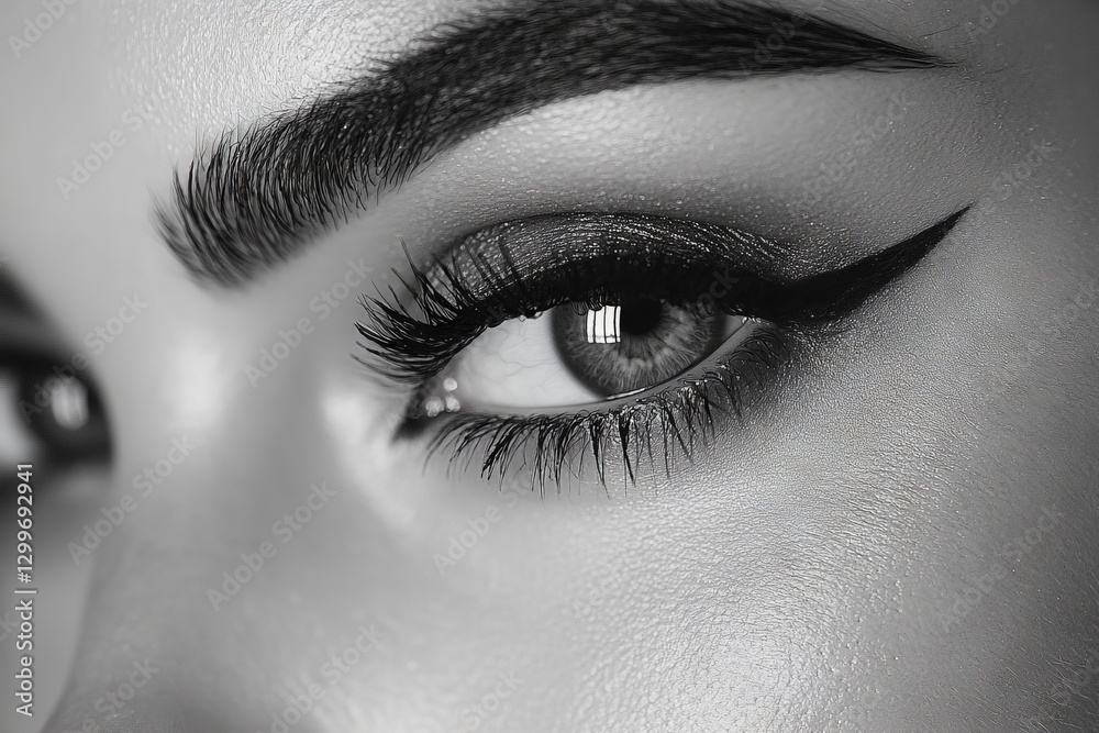 Close-up of an eye showcasing dramatic eyeliner and detailed lashes under soft lighting Close-up of an eye showcasing dramatic eyeliner and detailed lashes under soft lighting