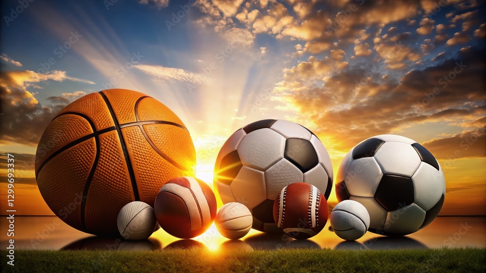 Fototapeta premium Silhouette Sports Balls Collection: Basketball, Soccer, Baseball, Golf, Tennis